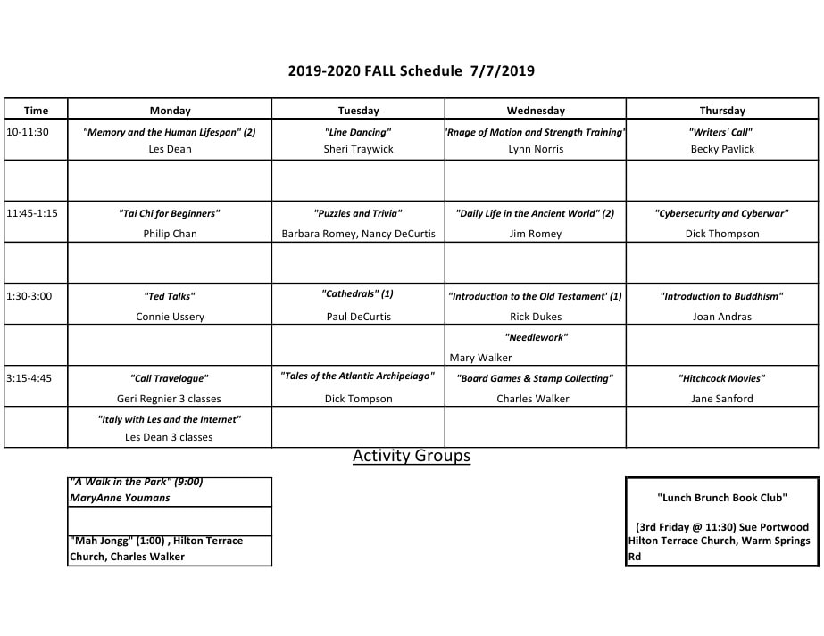 2020 Schedule D Instructions Class Schedule COLUMBUS ACADEMY FOR LIFELONG LEARNING 2020 Schedule D Instructions Class Schedule COLUMBUS ACADEMY FOR LIFELONG LEARNING